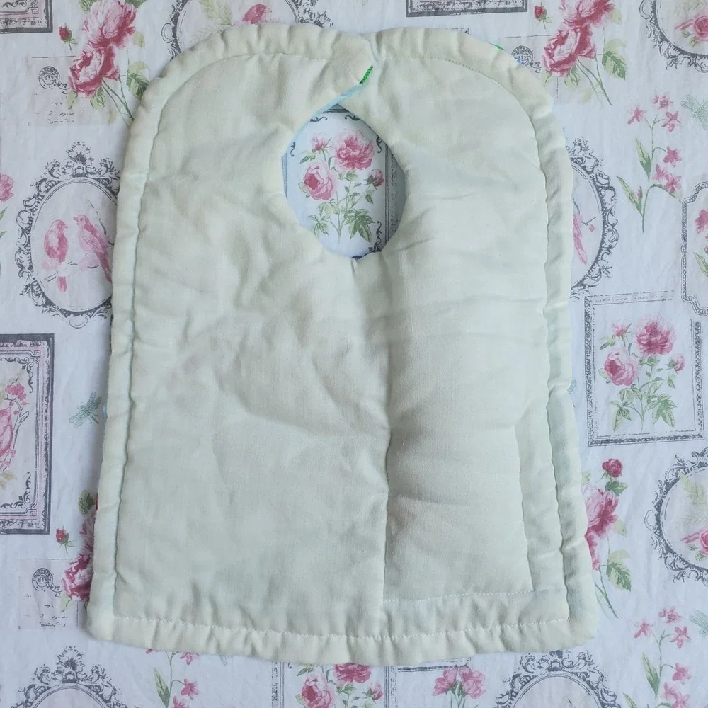 Vintage‎ 90s Baby Bib Blue Quilted Bunny Rabbit Pocket & Stuffed Toy